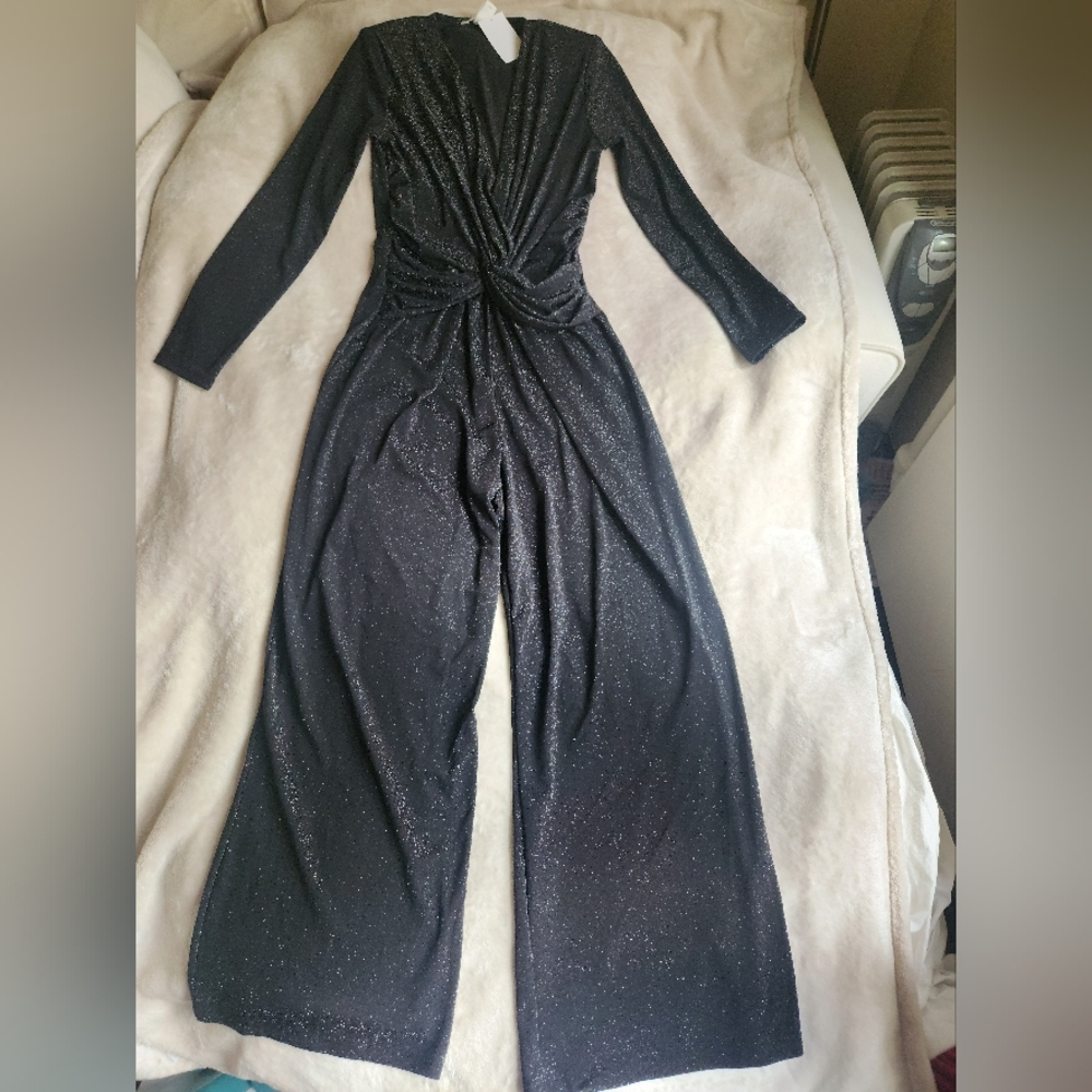 h&m glittery jumpsuit  with long sleeves black sz S,M,L,XL, XXL - Picture 2 of 16